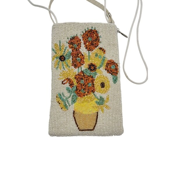 Bamboo Trading Flowers in Vase Beaded Club Bag Cell Phone Wallet Crossbody - Picture 6 of 6